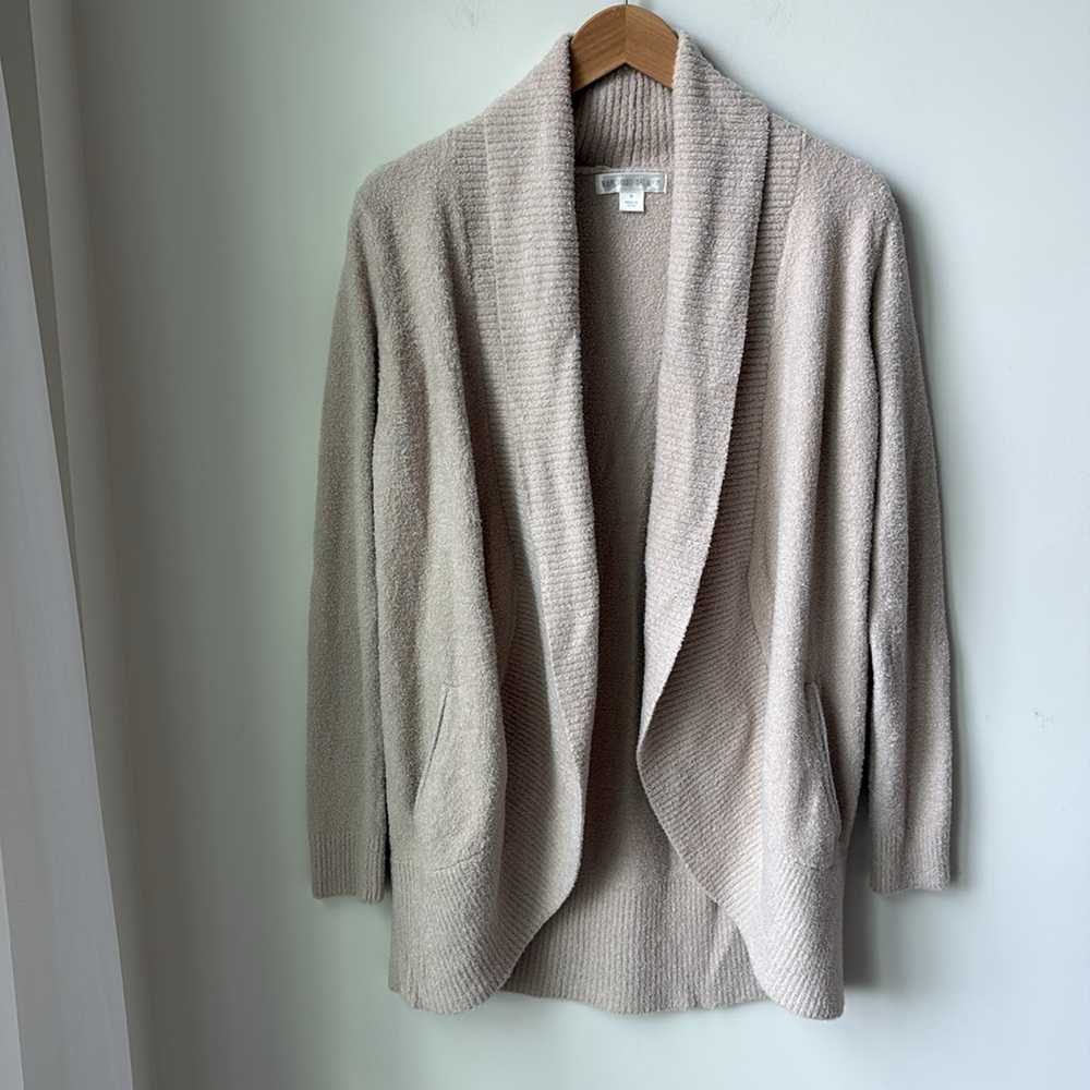 Barefoot Dreams Open-Front Cardigan Sweater in Light Taupe
